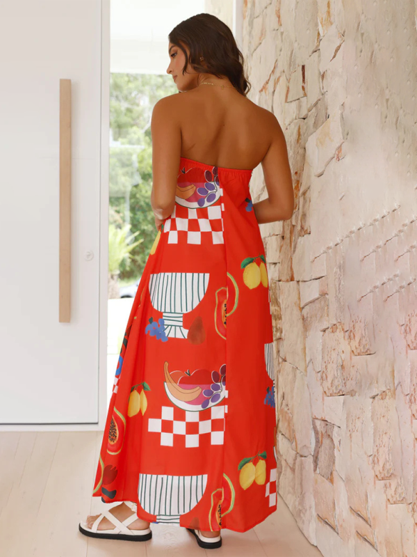 Kvinnors Maxi Klänning Strapless Flowy Design 2