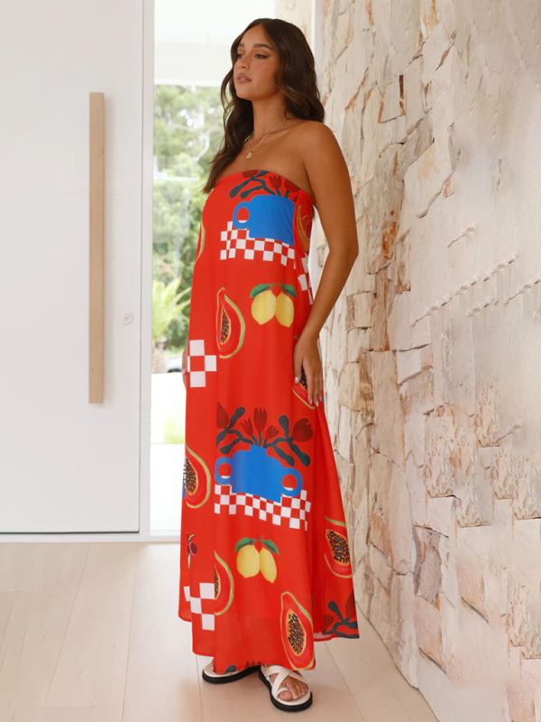 Kvinnors Maxi Klänning Strapless Flowy Design 3