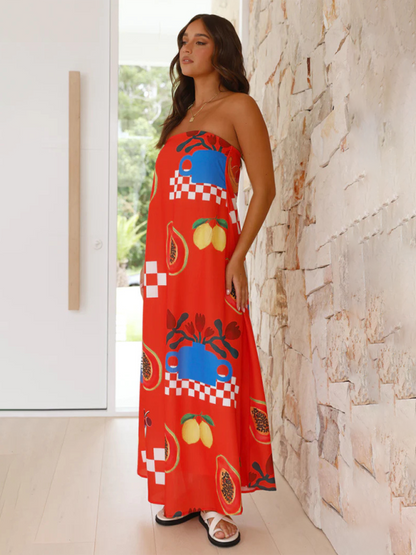 Kvinnors Maxi Klänning Strapless Flowy Design 3