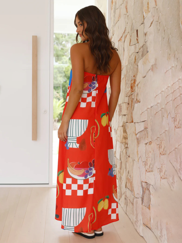 Kvinnors Maxi Klänning Strapless Flowy Design 5