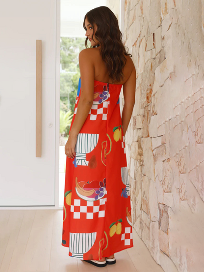 Kvinnors Maxi Klänning Strapless Flowy Design 5