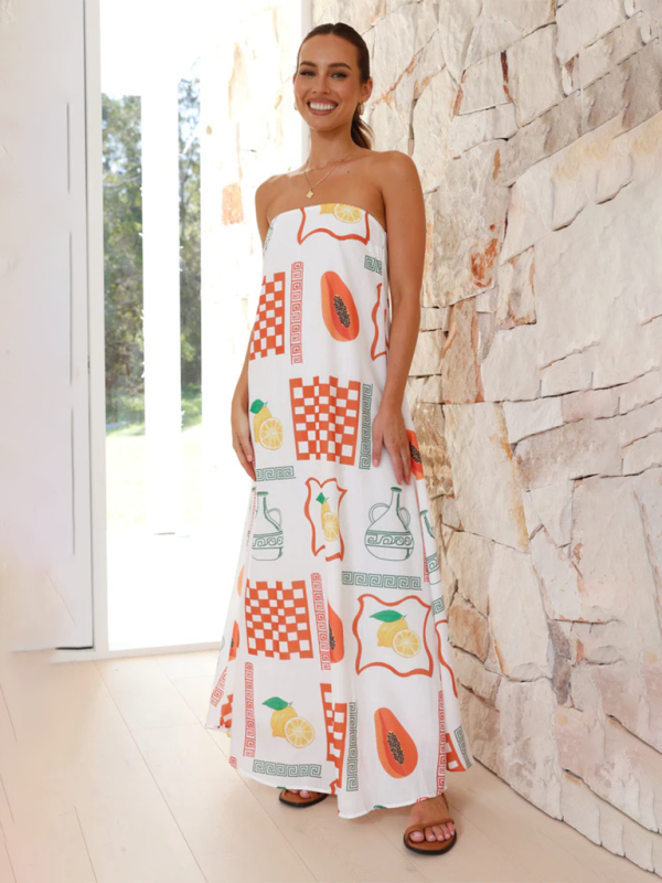 Kvinnors Maxi Klänning Strapless Flowy Design 6