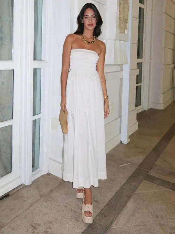 Kvinnors Maxi Klänning Tube Top Utan Ärmar 7