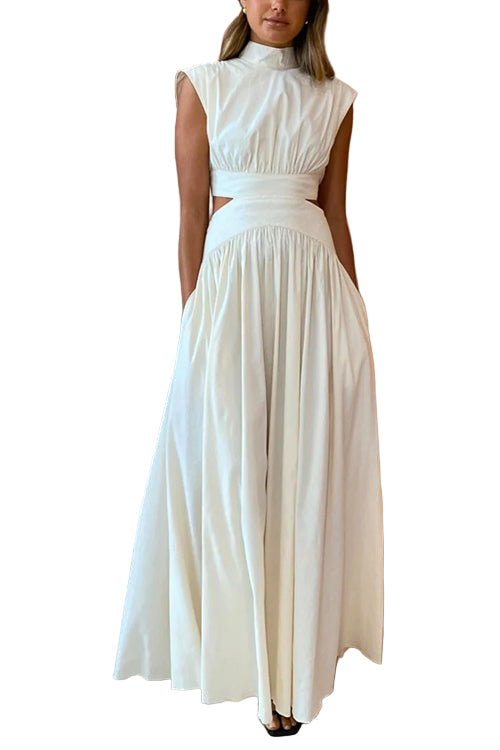 Kvinnors Maxi Klänning med Mockneck och Utsnitt 0