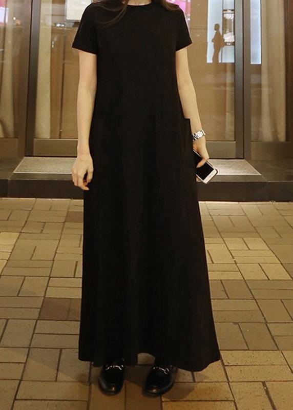 Kvinnors Maxi Klänning med O-hals och Fickor 1