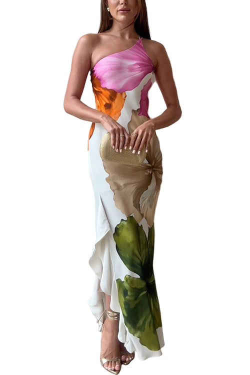 Kvinnors Maxiklänning Draperad med Volangslits 0