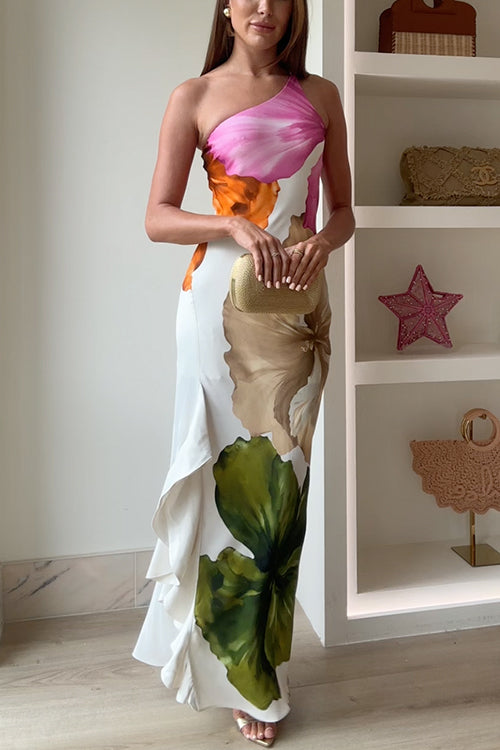 Kvinnors Maxiklänning Draperad med Volangslits 6