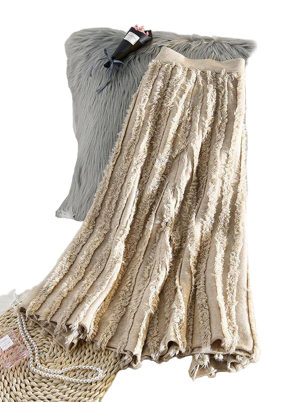 Kvinnors Midi Kjol med Elastisk Midja och Fransar i Bomull 0