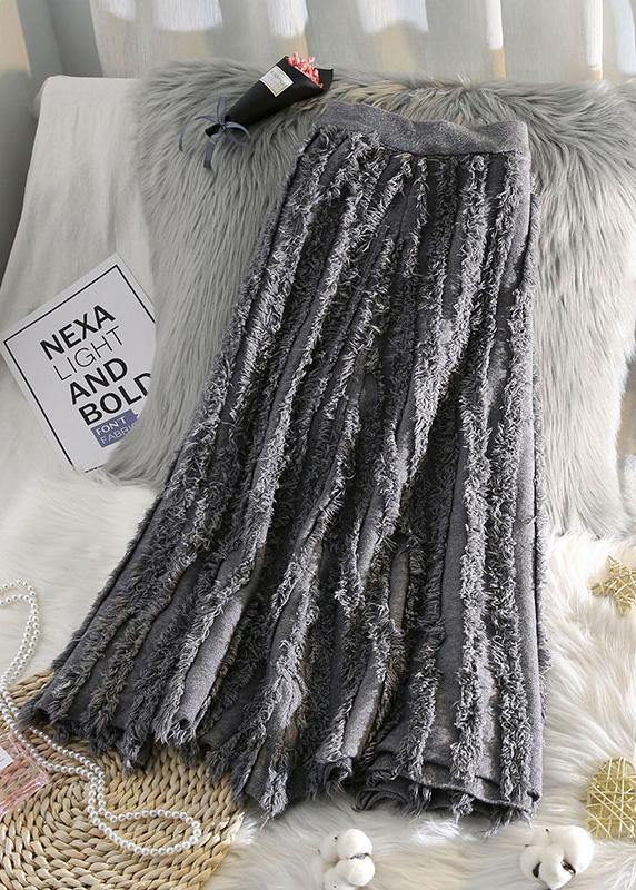 Kvinnors Midi Kjol med Elastisk Midja och Fransar i Bomull 1