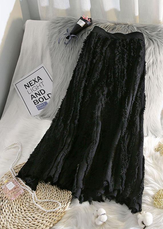 Kvinnors Midi Kjol med Elastisk Midja och Fransar i Bomull 2