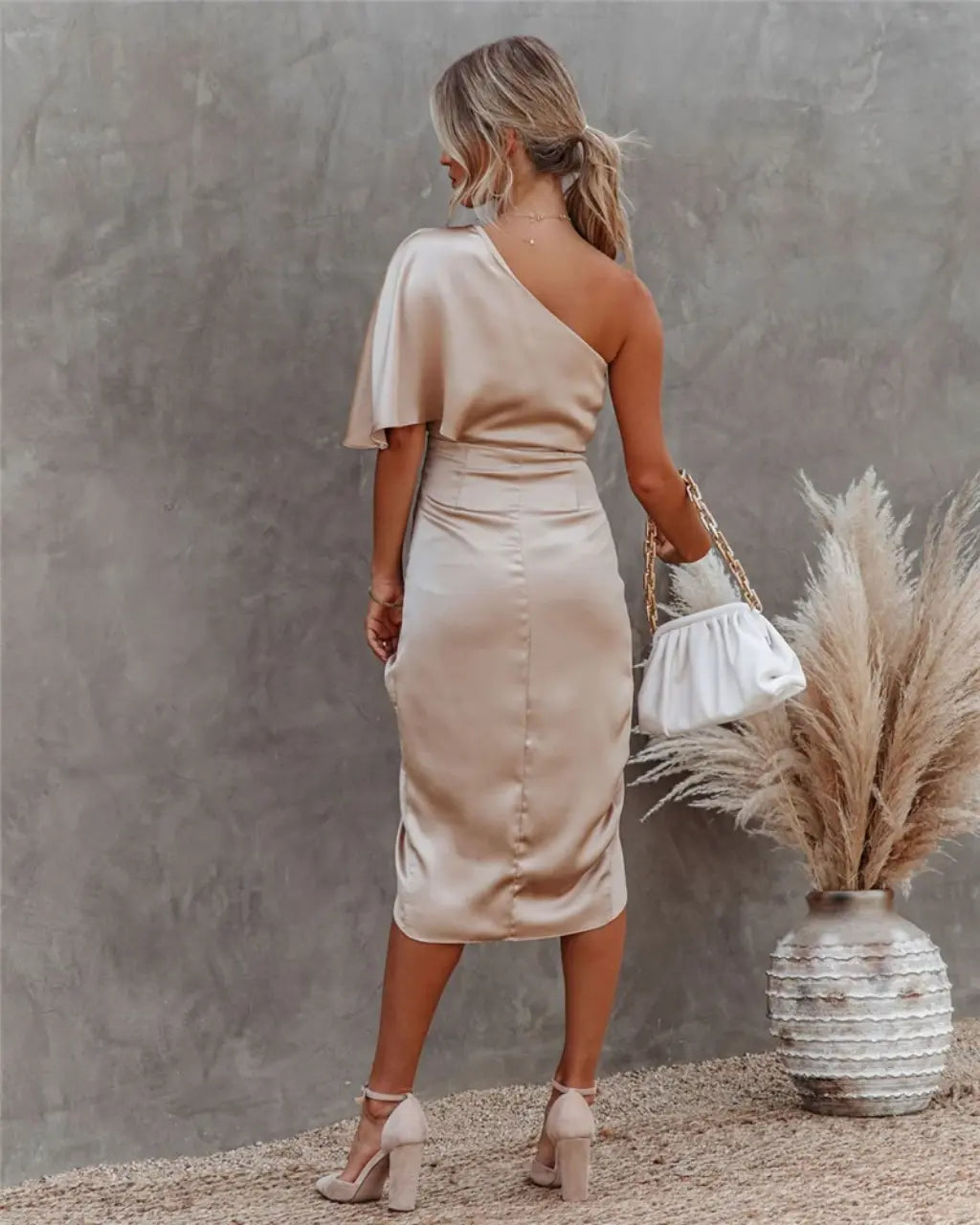 Kvinnors Midi Klänning Asymmetrisk Draperad 1