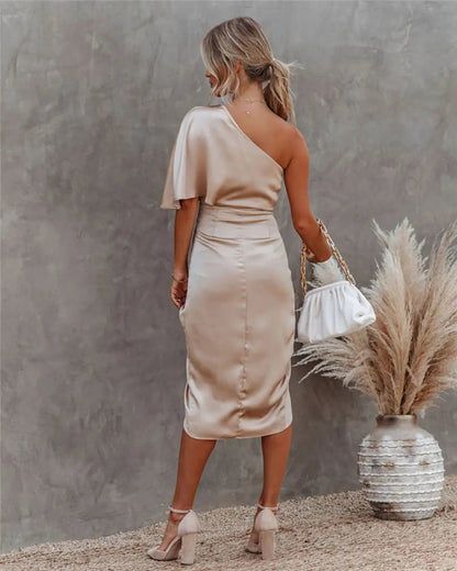 Kvinnors Midi Klänning Asymmetrisk Draperad 1