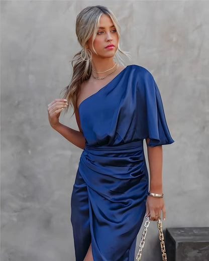 Kvinnors Midi Klänning Asymmetrisk Draperad 10