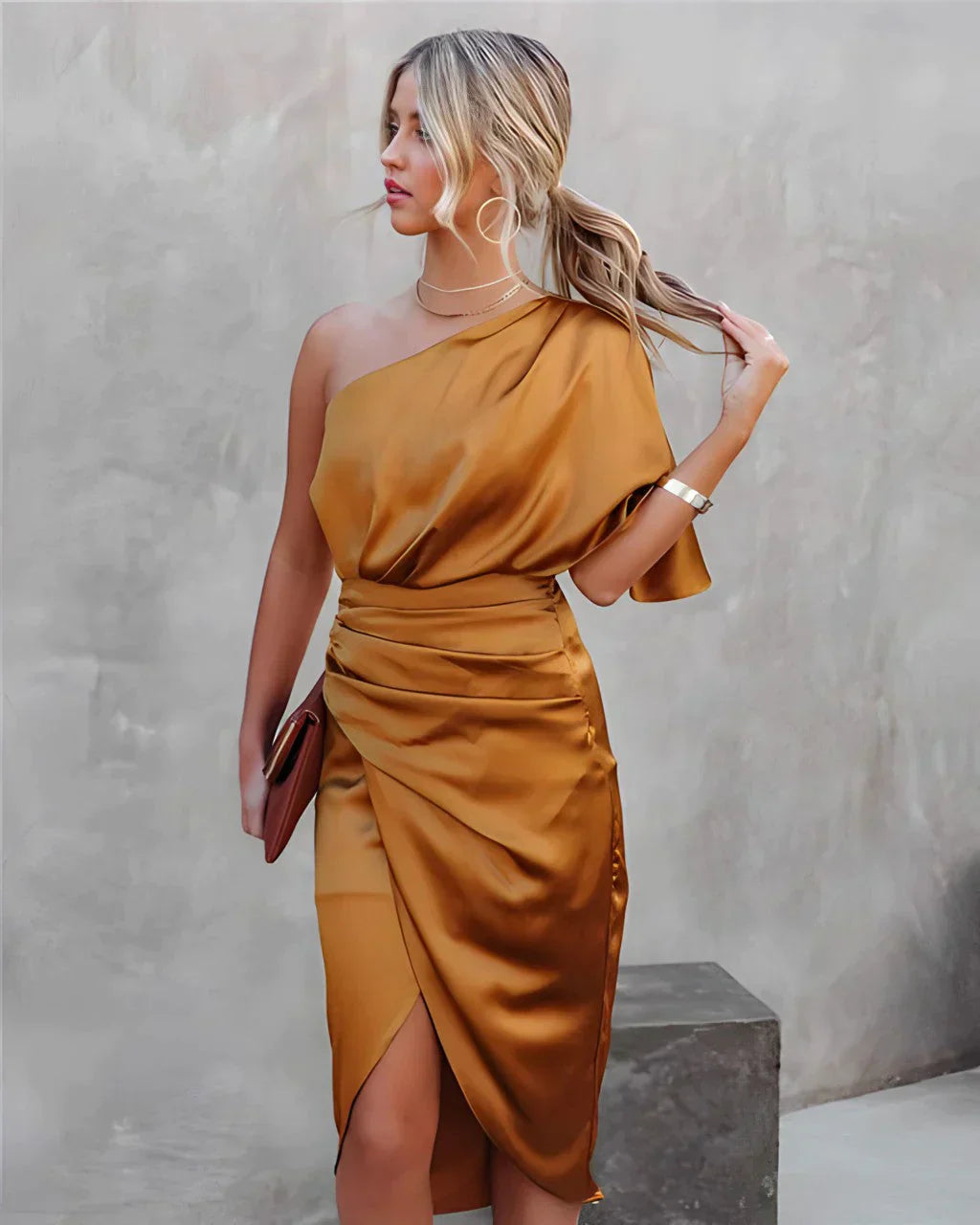 Kvinnors Midi Klänning Asymmetrisk Draperad 3