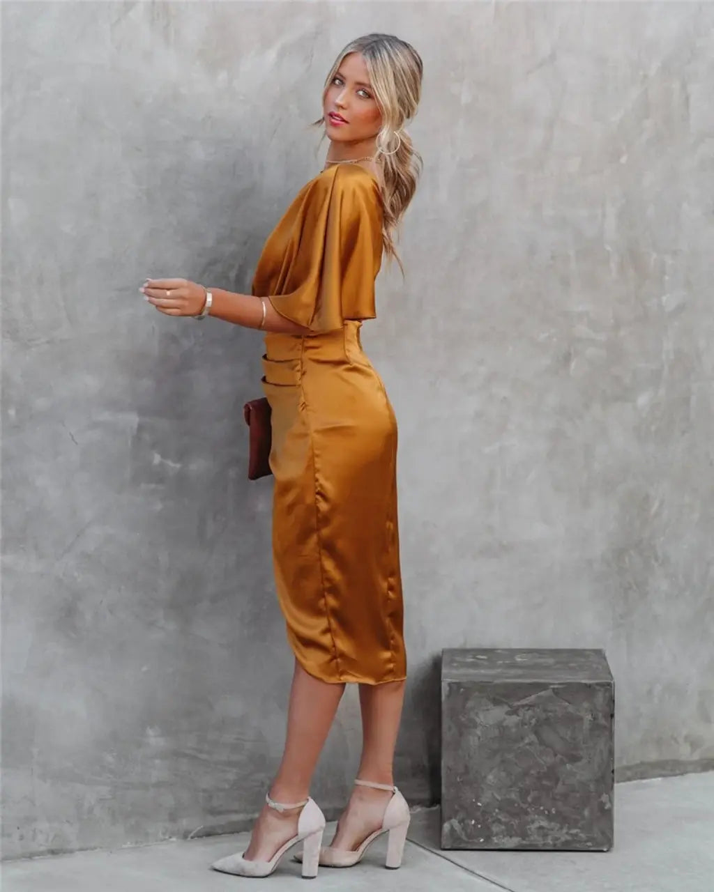 Kvinnors Midi Klänning Asymmetrisk Draperad 4