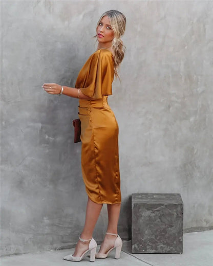 Kvinnors Midi Klänning Asymmetrisk Draperad 4