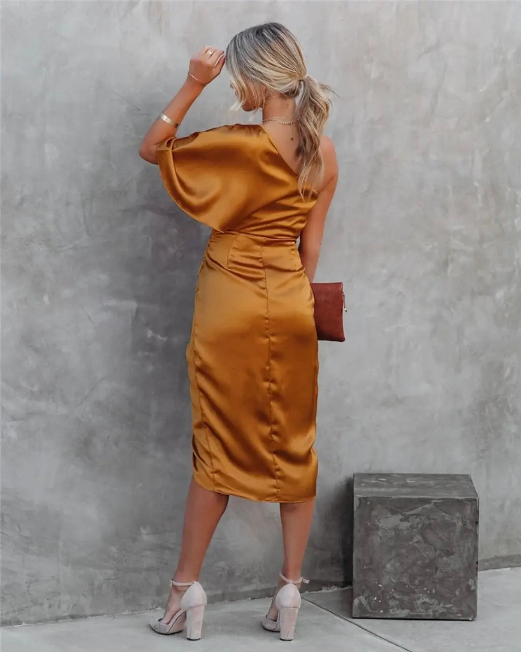 Kvinnors Midi Klänning Asymmetrisk Draperad 5