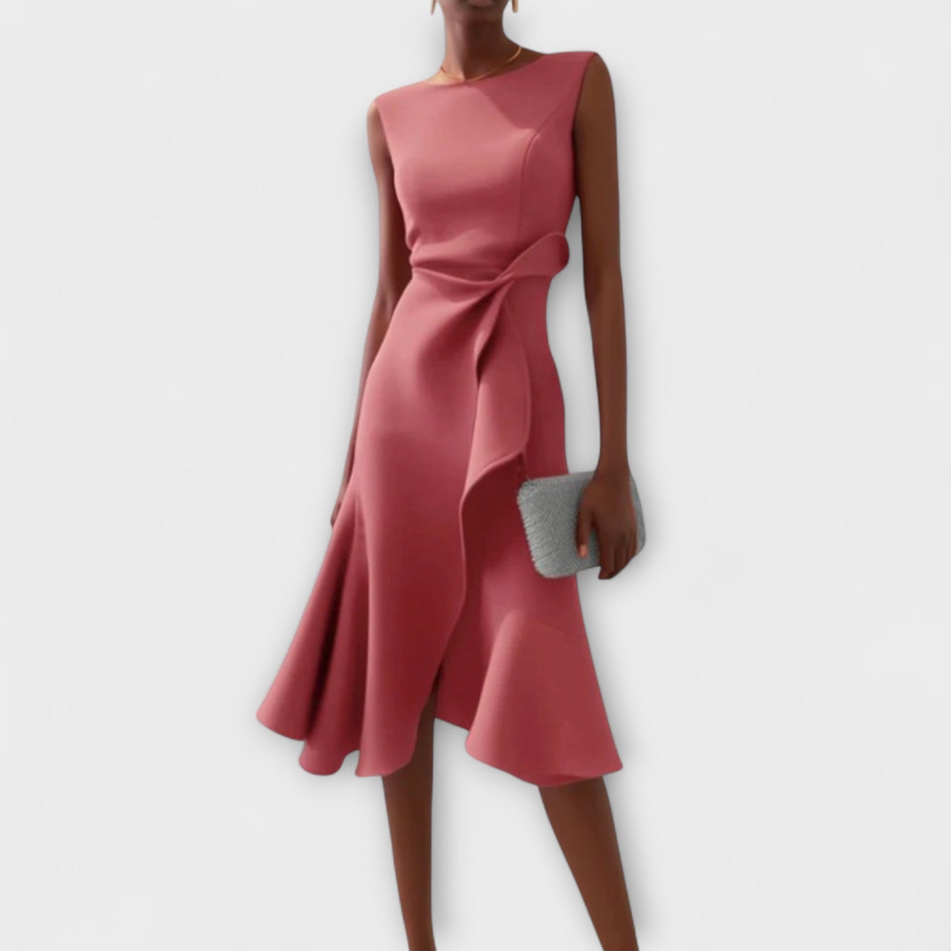 Kvinnors Midi Klänning Draperad Asymmetrisk 2