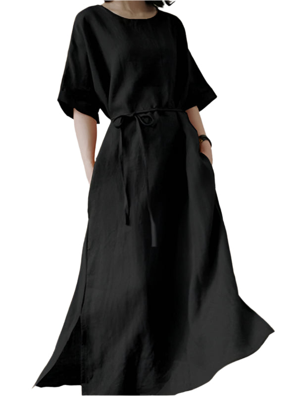 Kvinnors Midi Klänning Med Bälte Mjuk Material Sidoflik 0