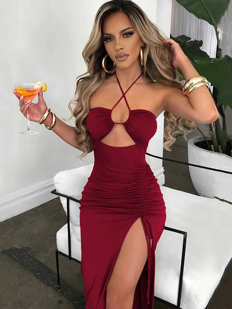 Kvinnors Midi Klänning Rygglös Bodycon 6