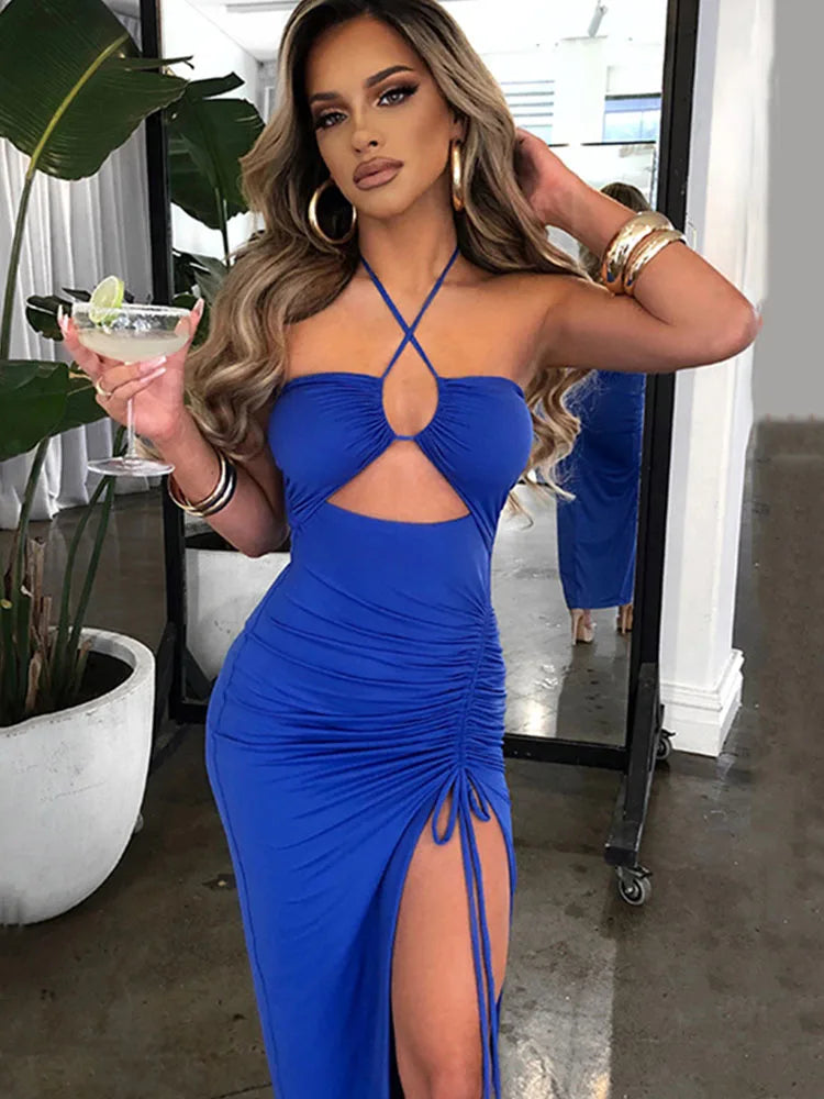 Kvinnors Midi Klänning Rygglös Bodycon 7
