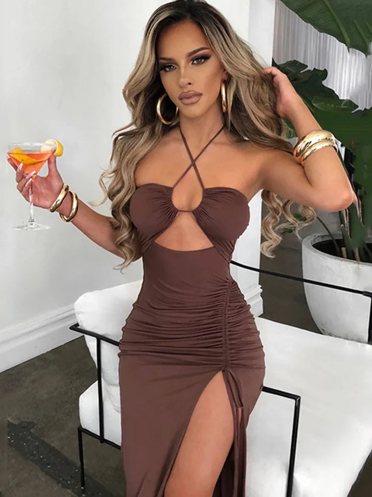 Kvinnors Midi Klänning Rygglös Bodycon 9