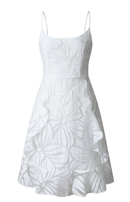 Kvinnors Midi Klänning U-Hals Volang Polyester 3