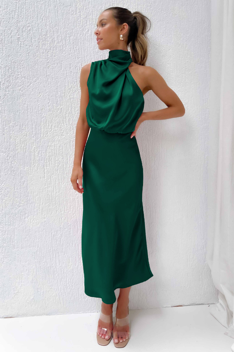 Kvinnors Midiklänning Asymmetrisk Halsringning Stylish 4