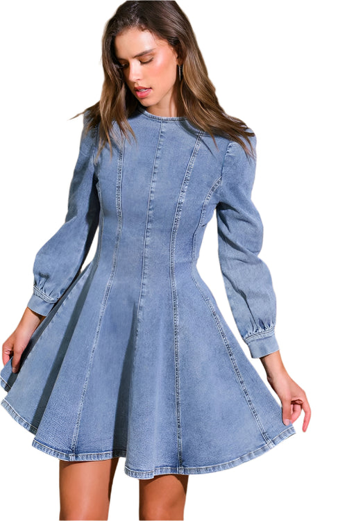 Kvinnors Mini Klänning Denim Skater Stil 0