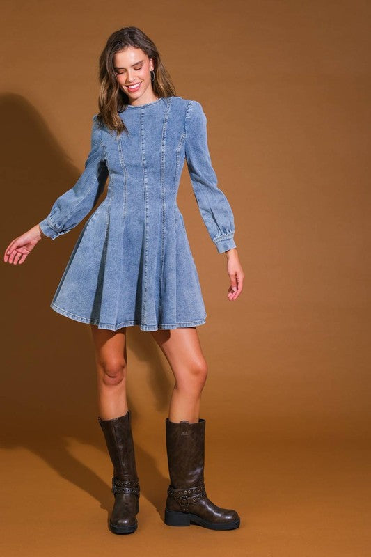 Kvinnors Mini Klänning Denim Skater Stil 1