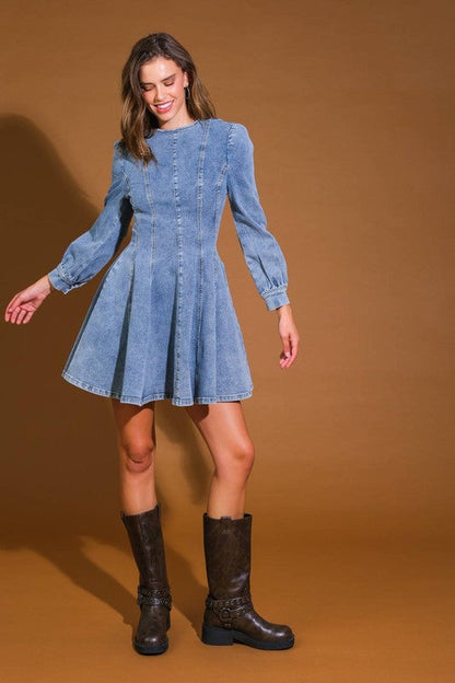 Kvinnors Mini Klänning Denim Skater Stil 1