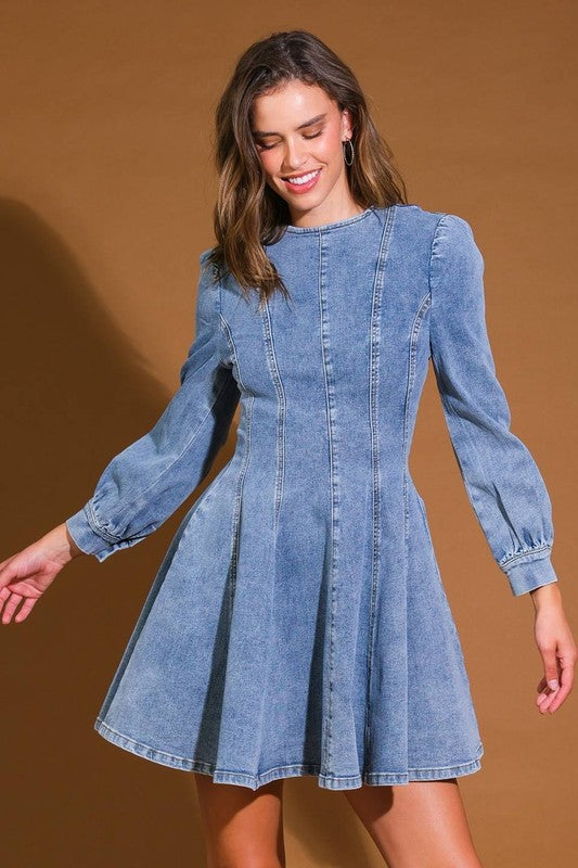 Kvinnors Mini Klänning Denim Skater Stil 2