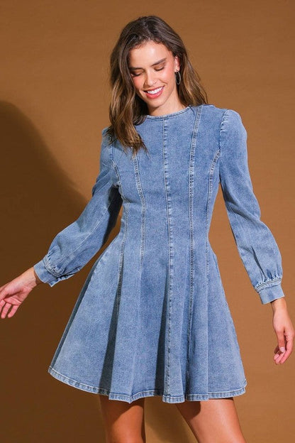 Kvinnors Mini Klänning Denim Skater Stil 2