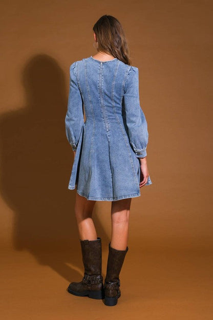 Kvinnors Mini Klänning Denim Skater Stil 3