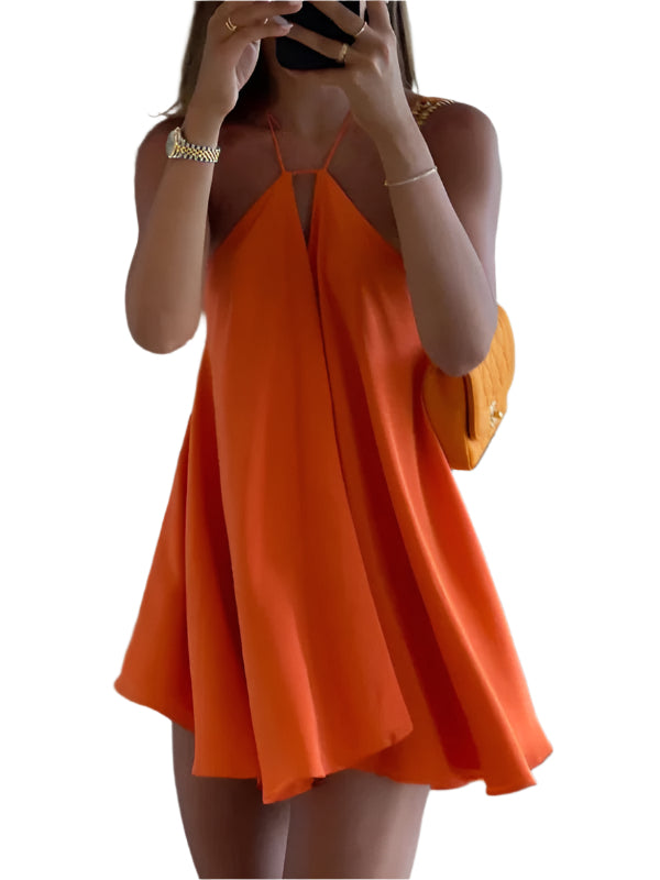 Kvinnors Mini Klänning Djup V-Hals Rygglös Spagettiband A-Linje 0