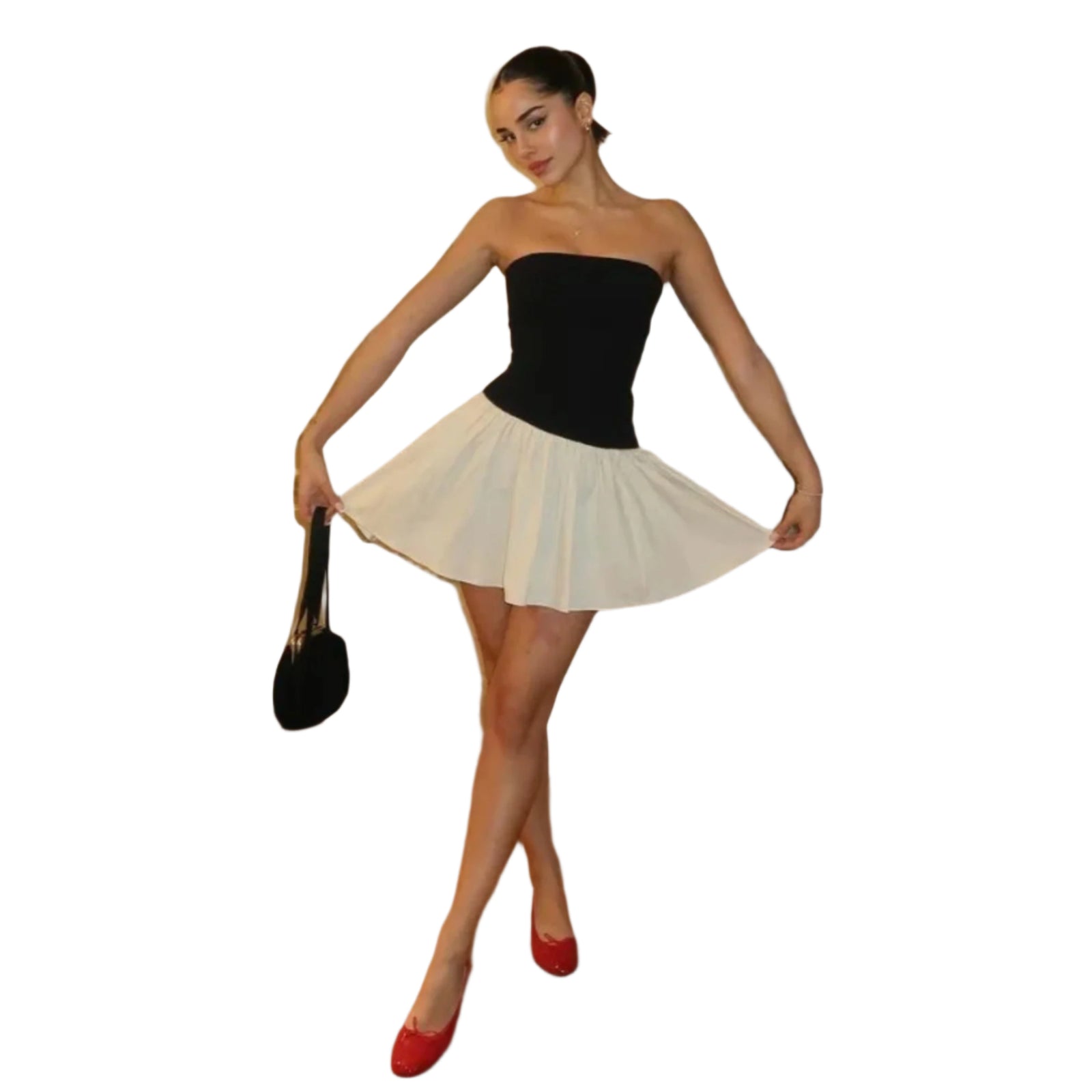 Kvinnors Mini Klänning Strapless Tvåfärgad Mjuk Tyg 0