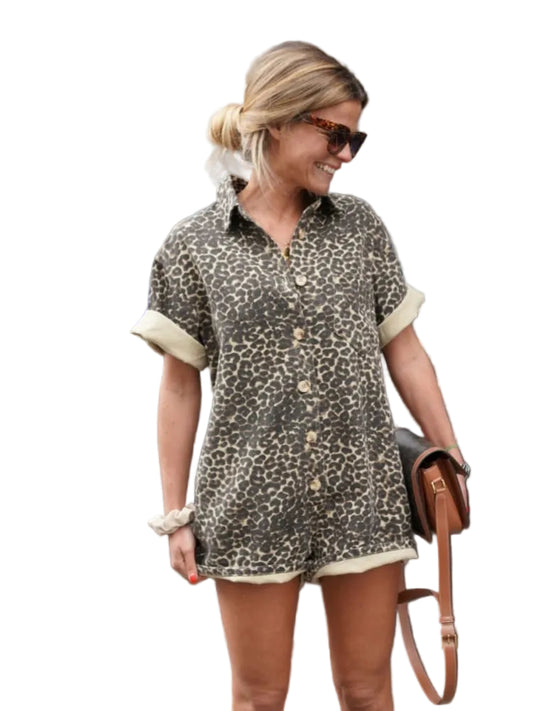 Kvinnors Mini Romper Cheetah Tryck Trendig Design 0