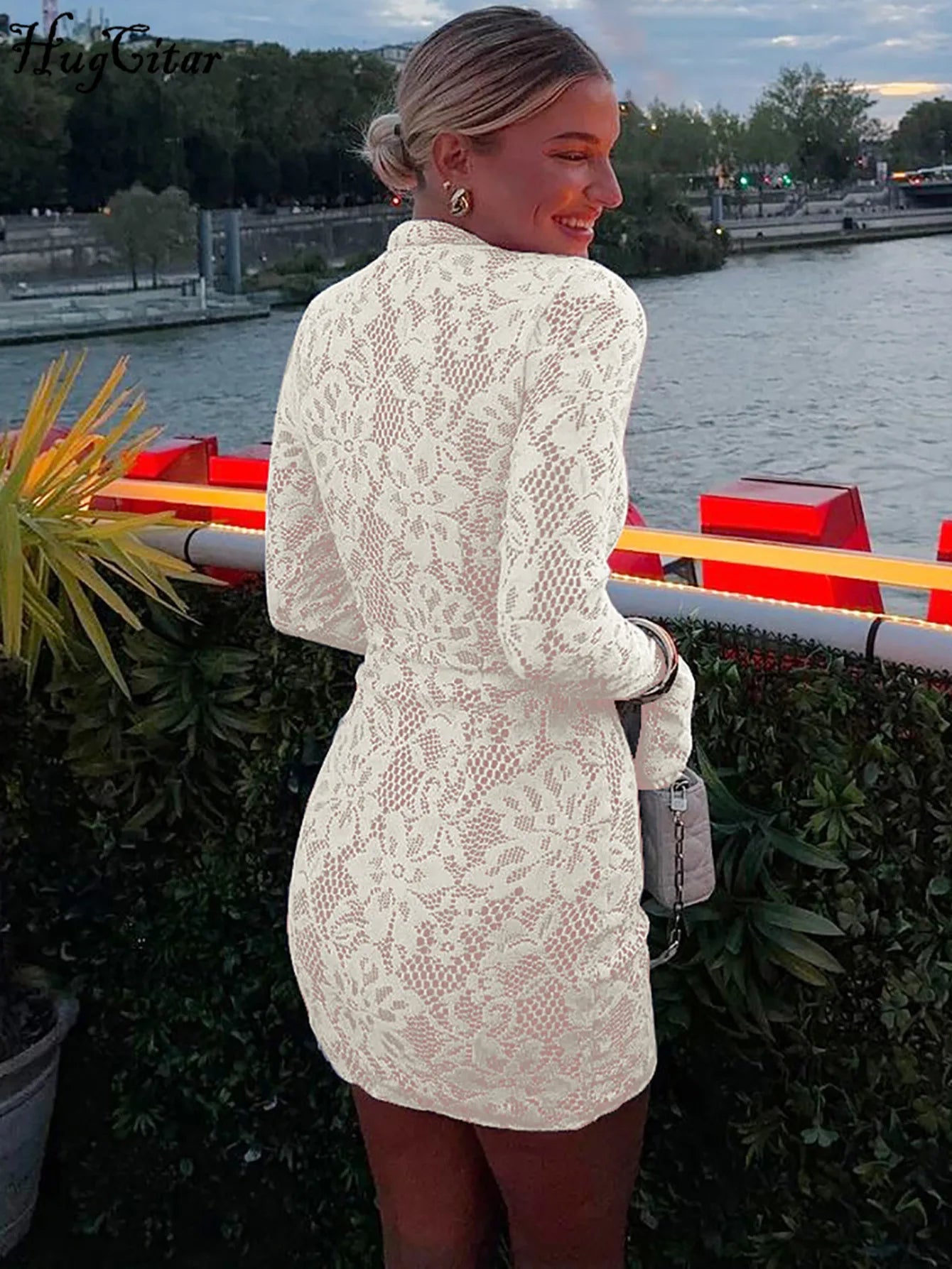Kvinnors Miniklänning Utsvängda Ärmar Turtleneck 1