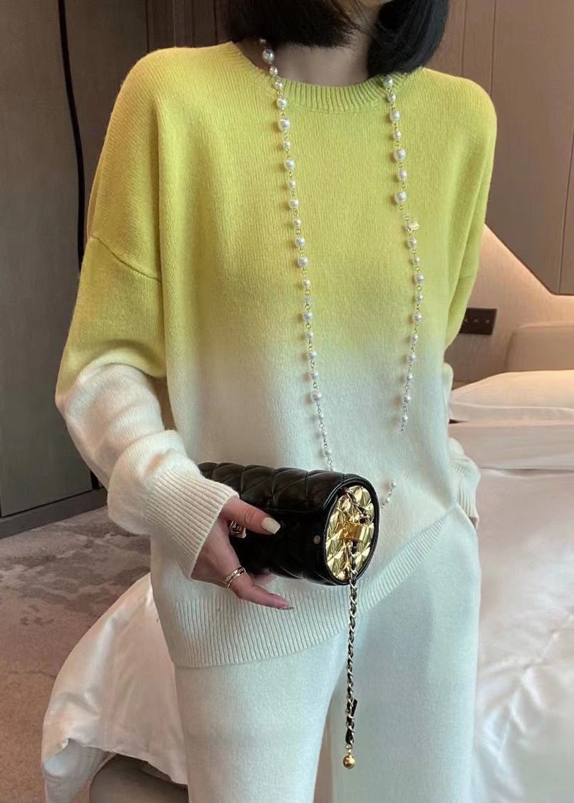 Kvinnors O-hals Stickad Tröja med Gradient Färg 2