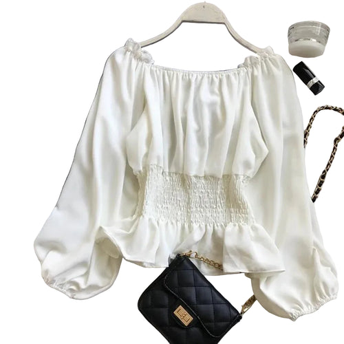 Kvinnors Off Shoulder Blus med Volang 0