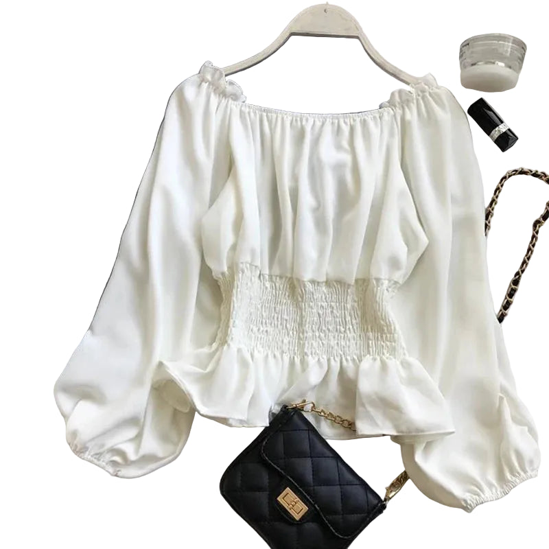 Kvinnors Off Shoulder Blus med Volang 0
