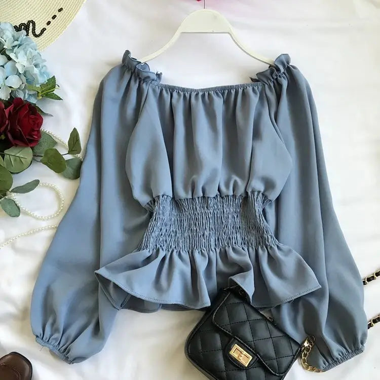 Kvinnors Off Shoulder Blus med Volang 10