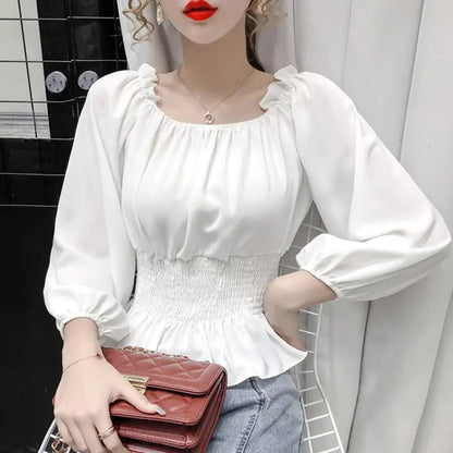 Kvinnors Off Shoulder Blus med Volang 5