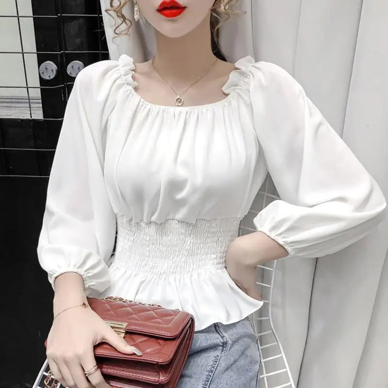Kvinnors Off Shoulder Blus med Volang 5