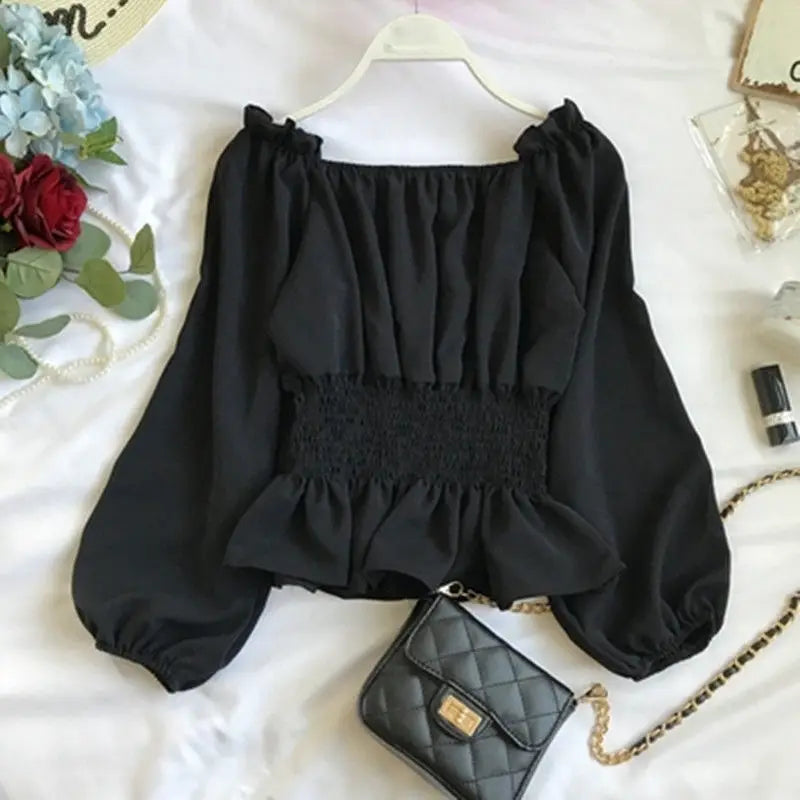 Kvinnors Off Shoulder Blus med Volang 6