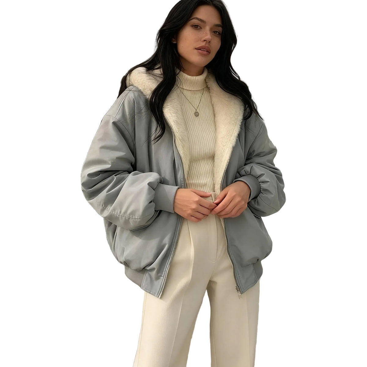 Kvinnors Överdimensionerad Vinterkappa i Fleece 0