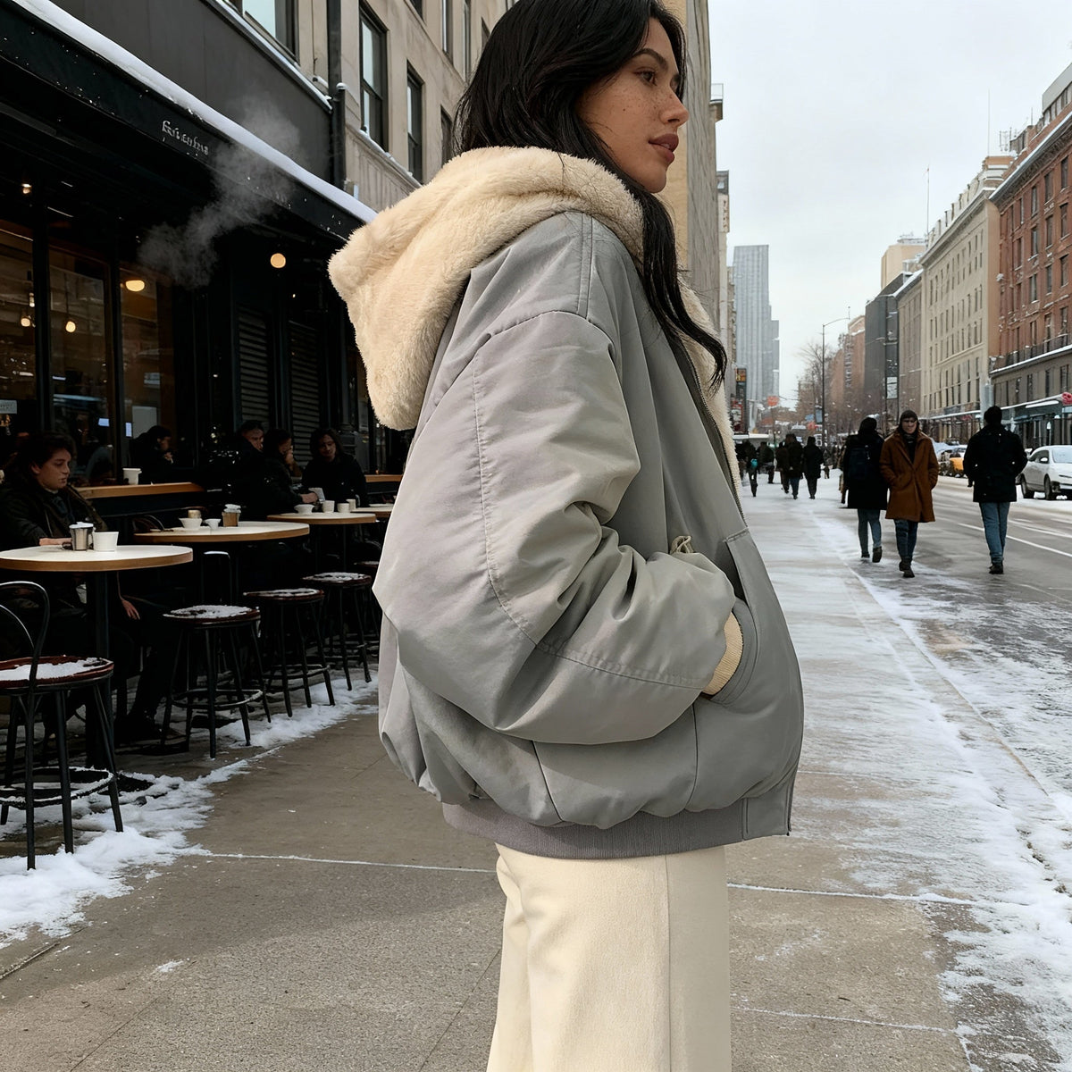 Kvinnors Överdimensionerad Vinterkappa i Fleece 1