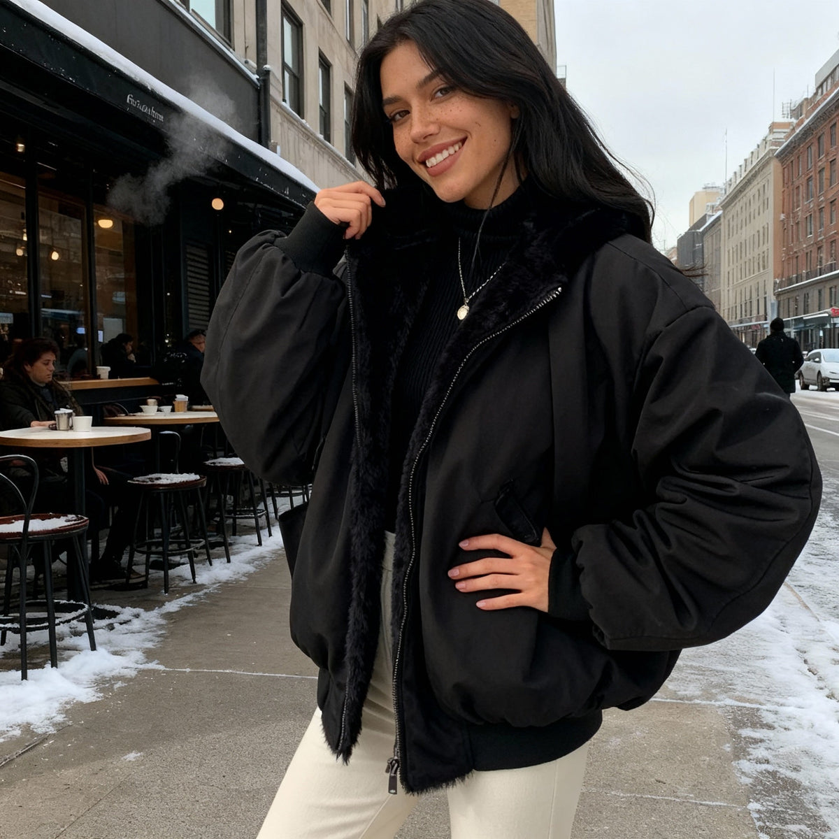 Kvinnors Överdimensionerad Vinterkappa i Fleece 3