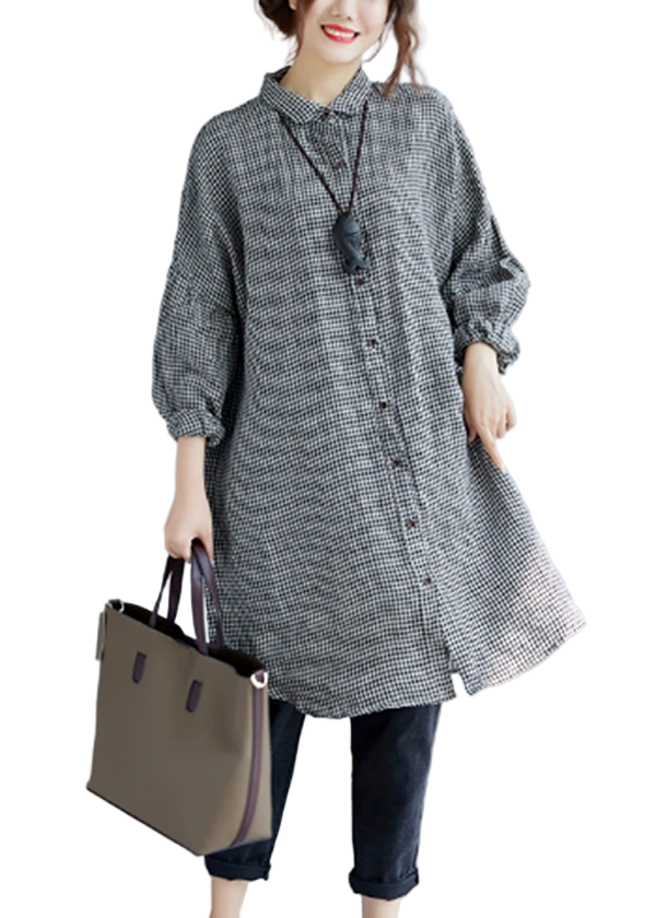 Kvinnors Oversize T-shirt Rutigt Mönster Med Nedvikt Krage 0