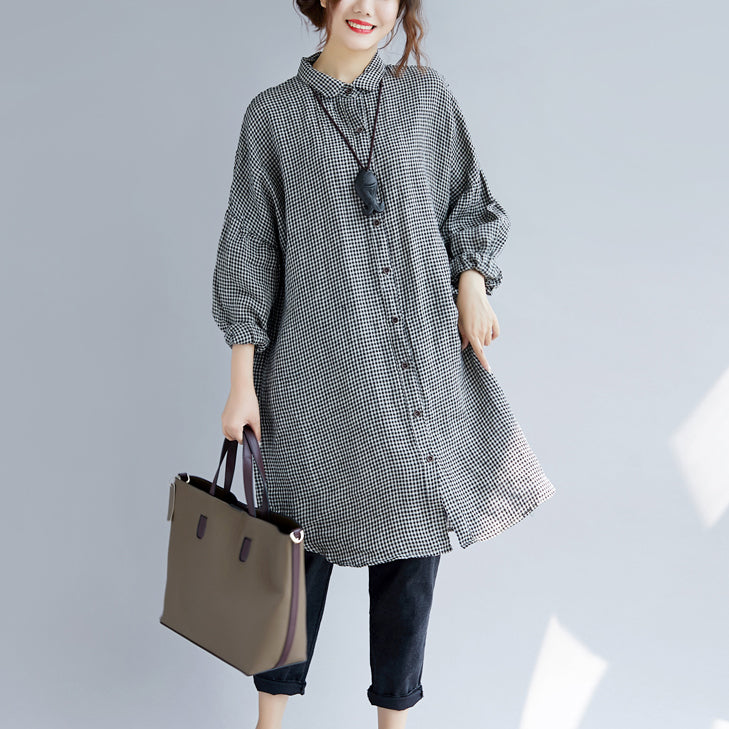 Kvinnors Oversize T-shirt Rutigt Mönster Med Nedvikt Krage 1